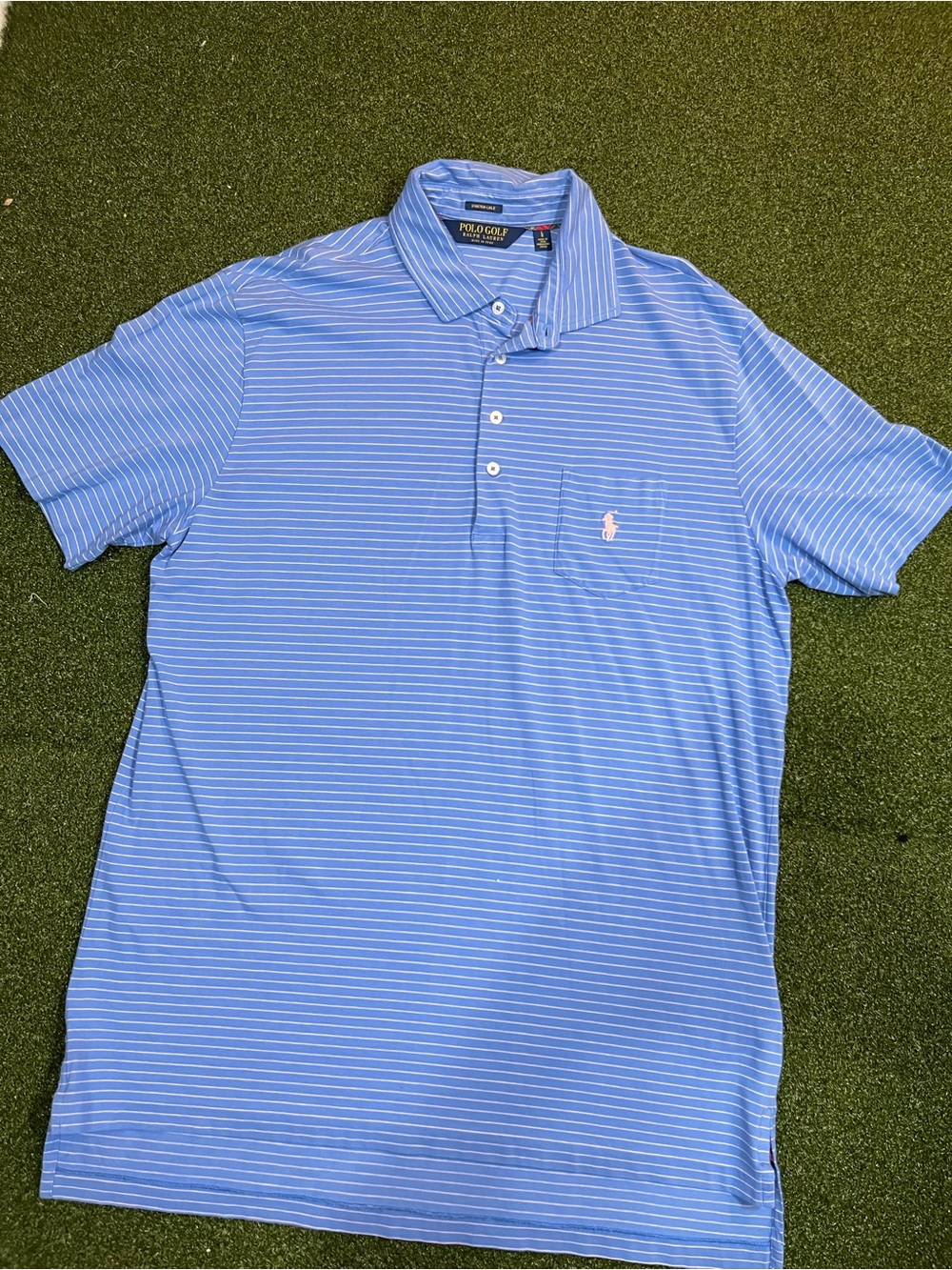 Polo Golf Ralph Lauren Polo Shirt Men's Size Large Blue Pink Striped Lisle Pony